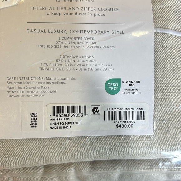 Hotel Collection Linen/Modal Blend 3-Pc. Duvet Cover Set, Color: Natural - Picture 3 of 7